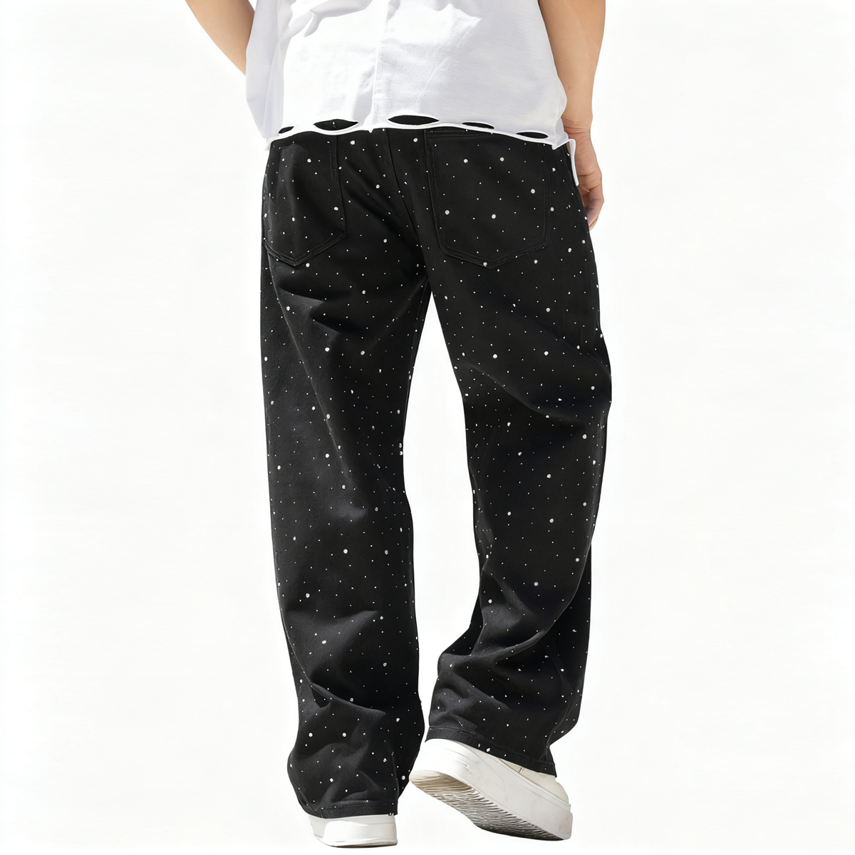 Rhinestone Star Loose Straight Jeans